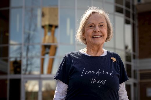 Sharon Barber, also known as grandmagreat on TikTok, poses for a photo at Weber State University