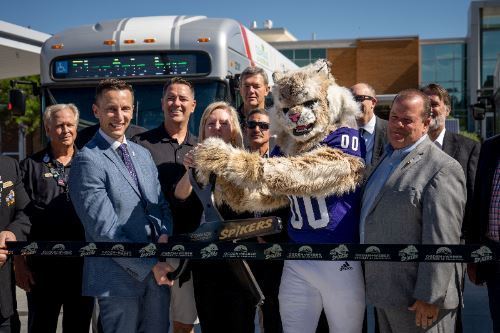Weber State University community members gathered on the Ogden Campus in the week before school starts for the opening of the new Wildcat Shuttle on August 25, 2022. The new electric bus line will be part of the OGX Bus Rapid Transit line across Ogden.