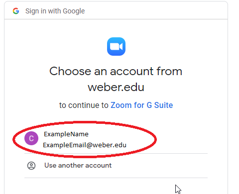 Choose and account from Weber.edu