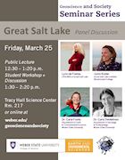 Geoscience and Society Seminar Series - Great Salt Lake Panel Discussion - Lynn de Freitas, Jaimi Butler, Carie Frantz, Carla Trentelman