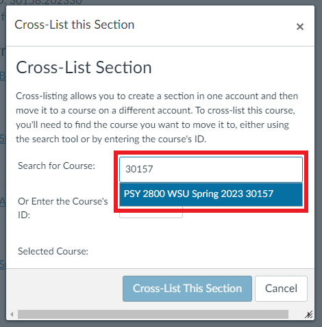 the course list drop down will pop up after you've typed in your crn