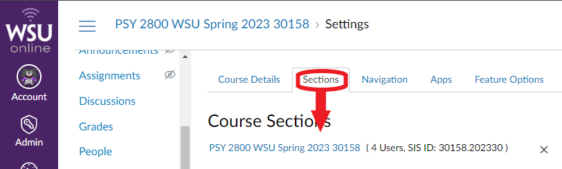 the sections tab contains the name of the sections in your course