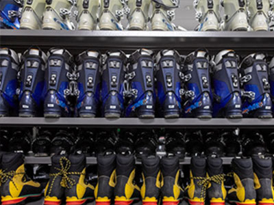 ski boot rentals lined up