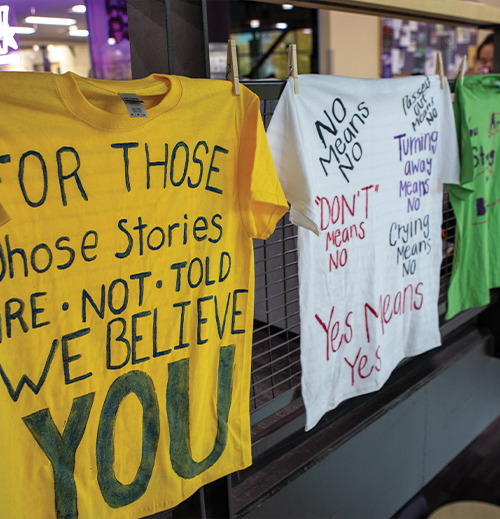 T-shirts with messages supporting sexual assault survivors